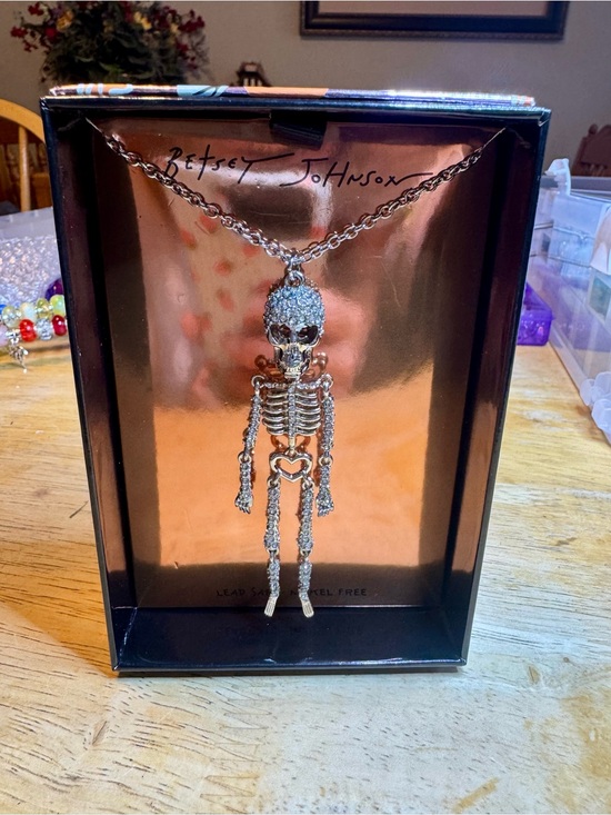 Betsey Johnson Jewelry - Betsey Johnson Silver Crystal-Head Skeleton Pendant Necklace